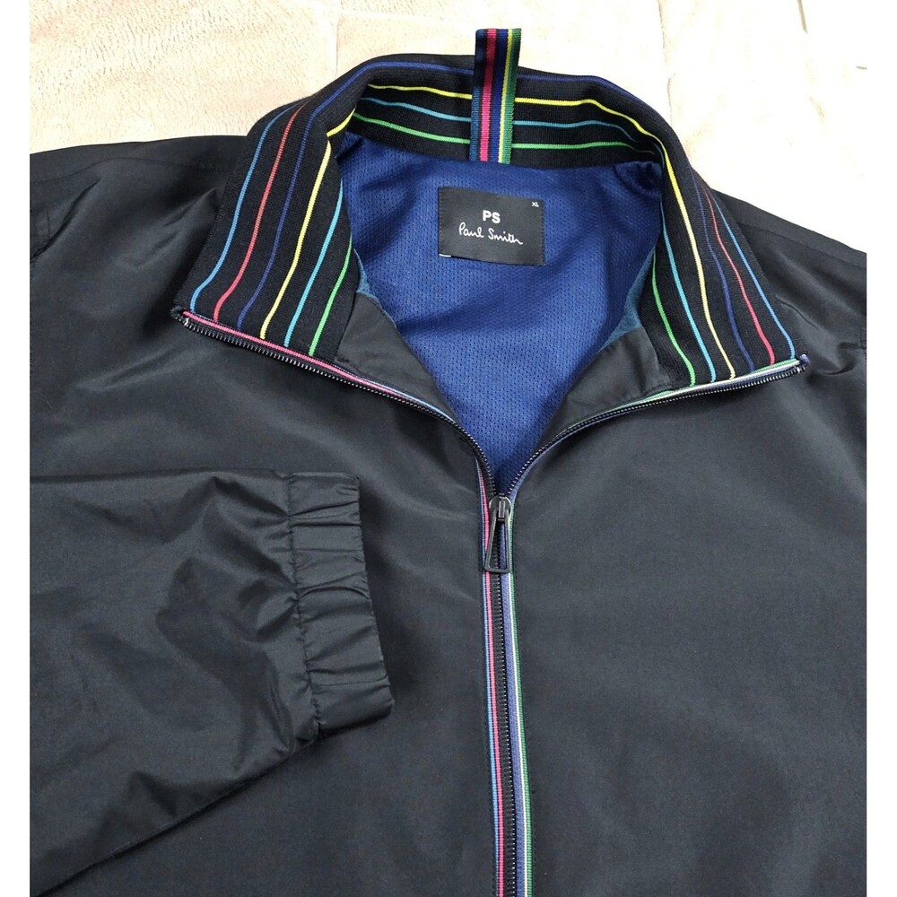 PS Paul Smith Jacket Mens XL Black Full Zip Waterproof Artist Stripe Rainbow